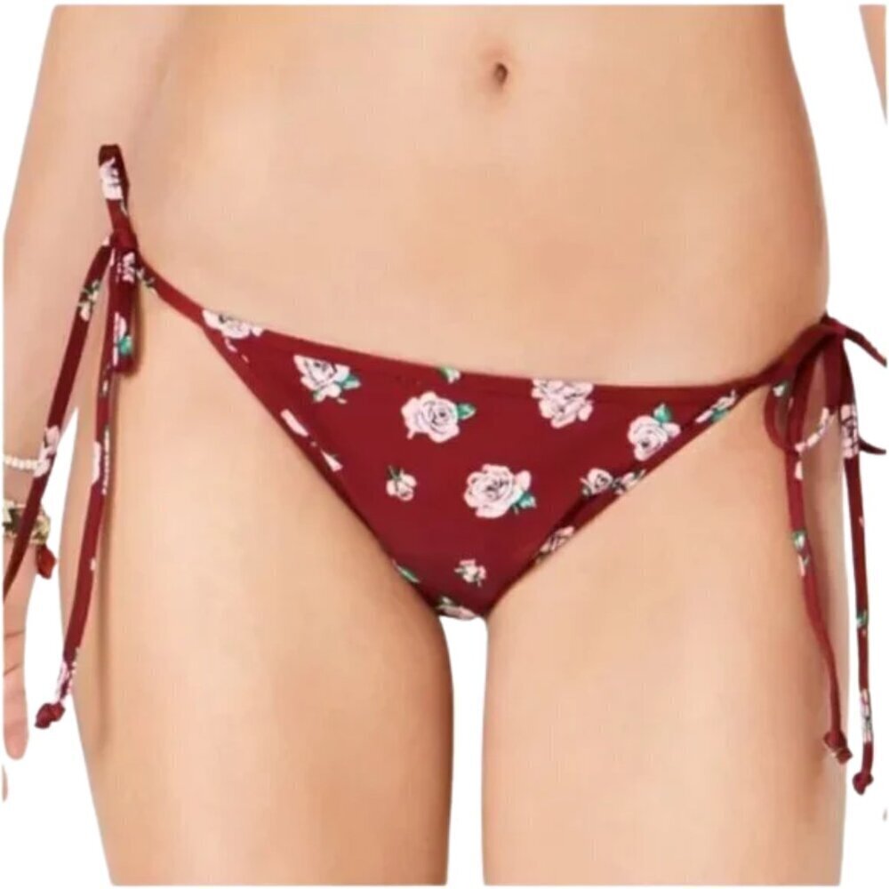 NEW Volcom "Rosed to Death” Floral Tie Side Bikini Bottoms in Maroon Sz. L